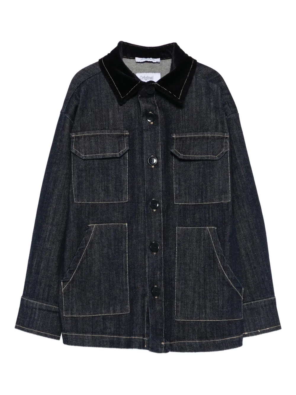 Paolo Pecora Kids velvet-collar denim shirt Blauw