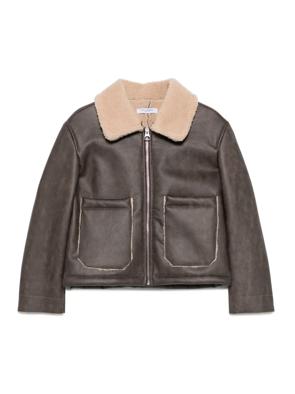 Paolo Pecora Kids shearling-collar zip-front jacket Bruin