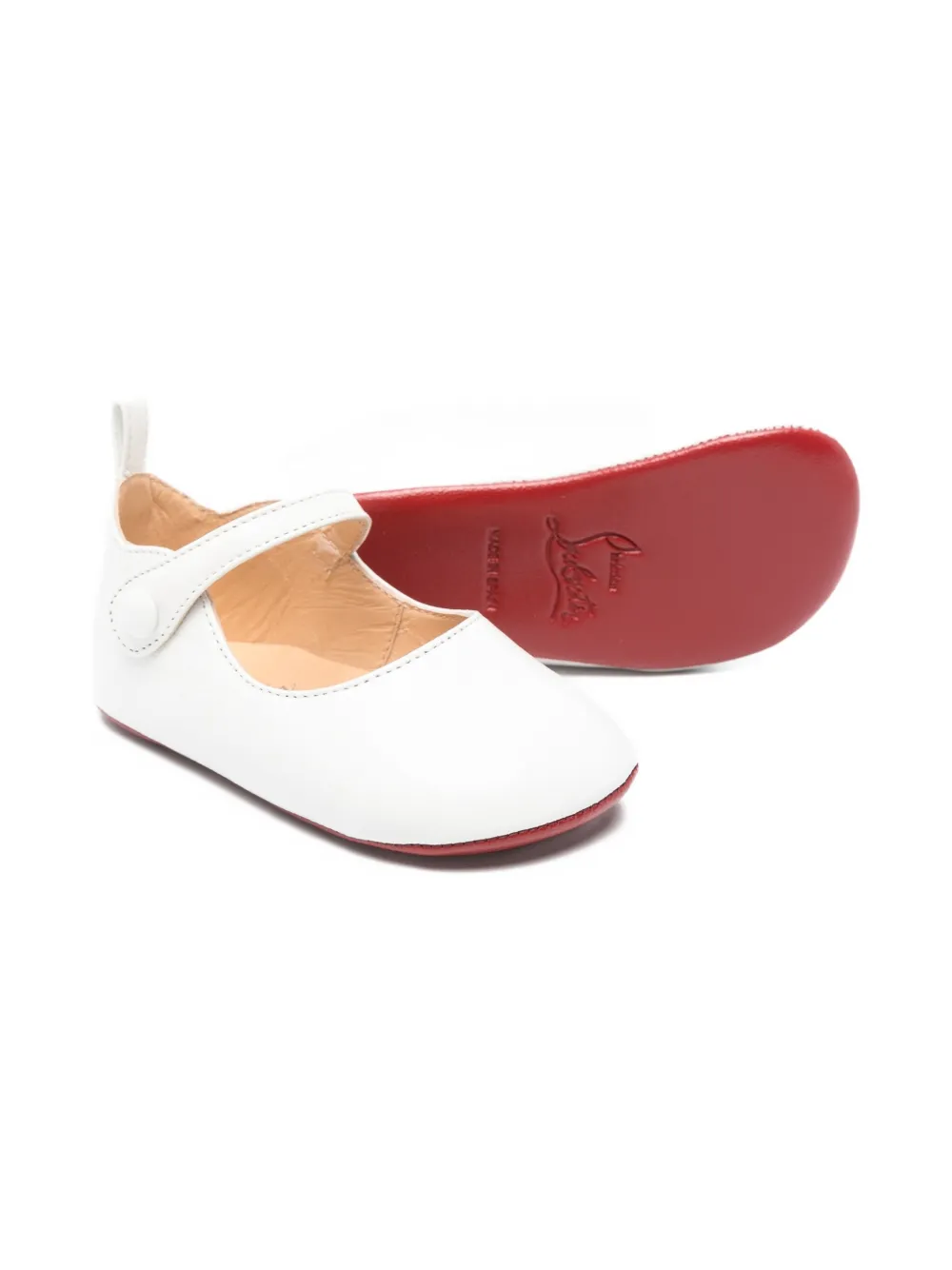 Christian Louboutin Kids Baby Love leather-strap ballerina shoes White
