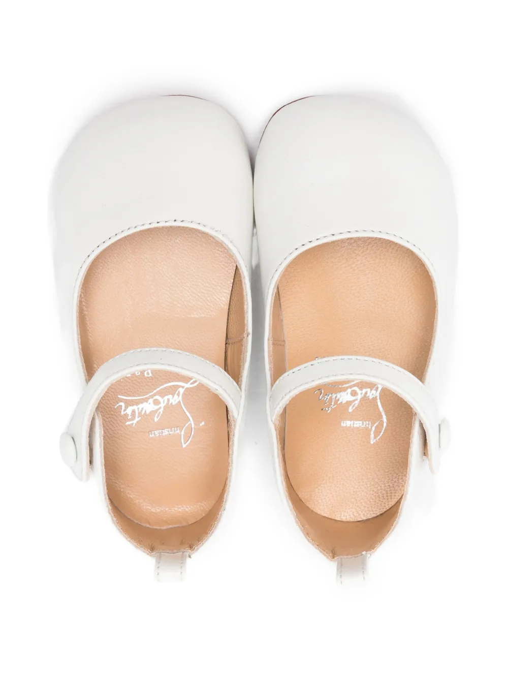 Christian Louboutin Kids Baby Love leather-strap ballerina shoes White