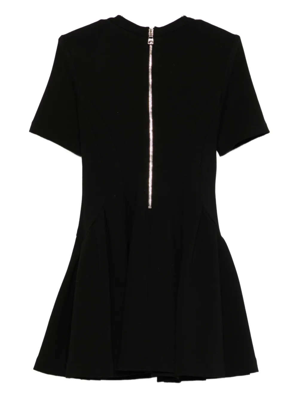 Balmain Short-sleeve Pleated Dress In Black