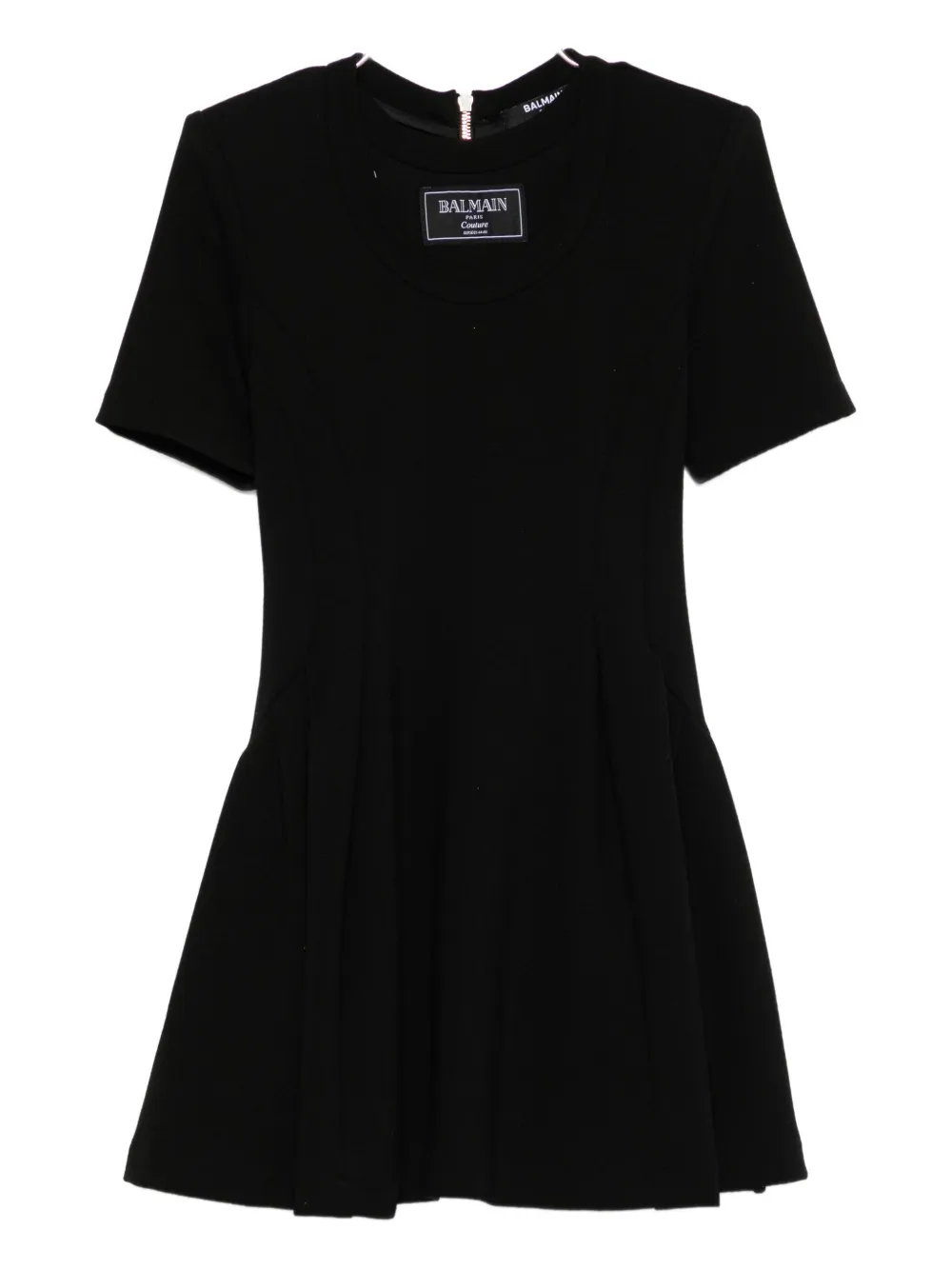 Balmain Short-sleeve Pleated Dress In Black