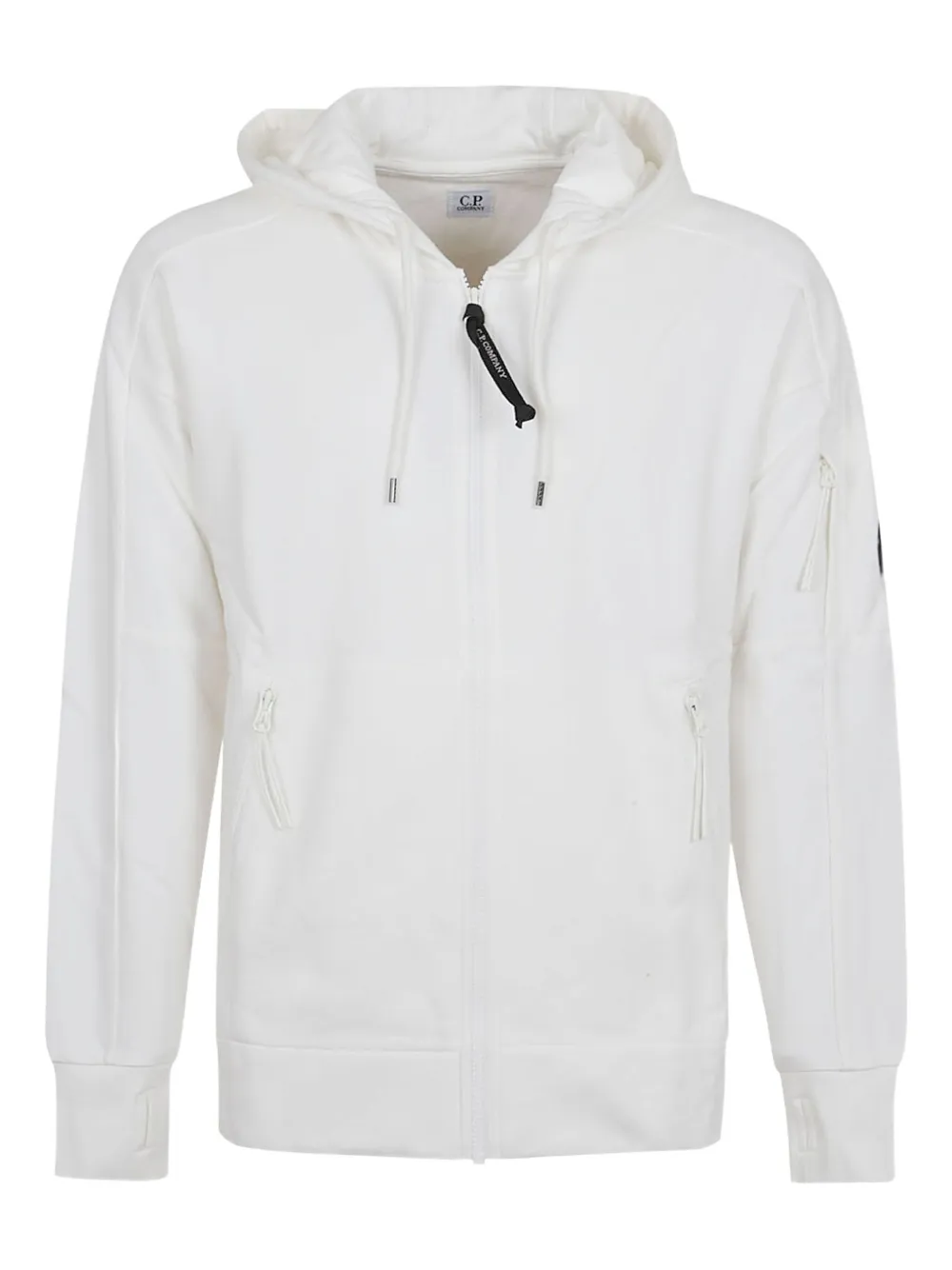 C.p. Company Sweatshirts Hooded Open In Diagonal Raised Fleece In White