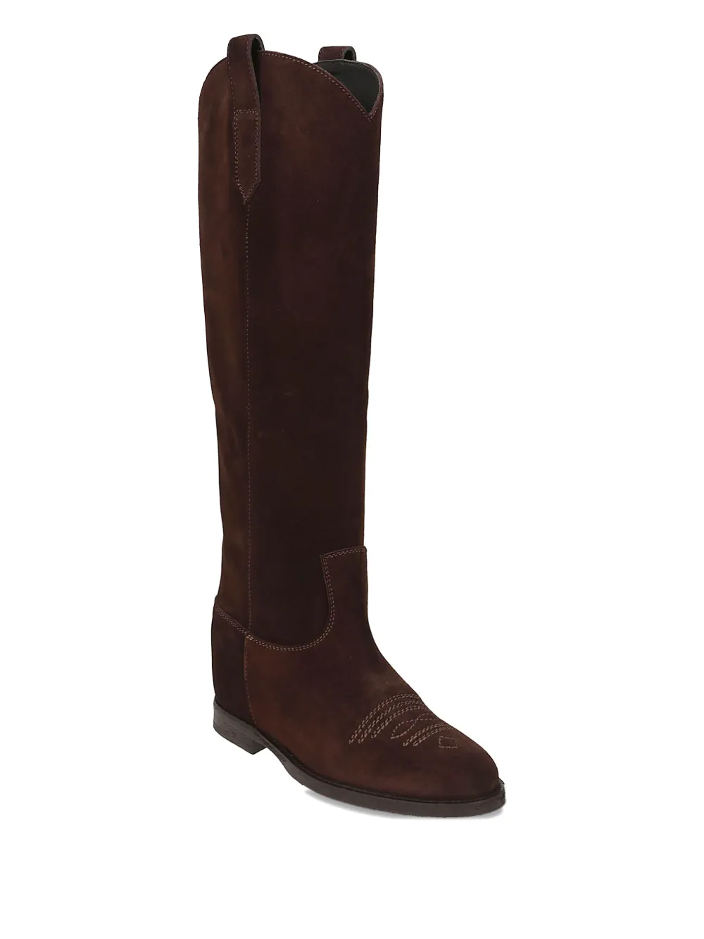 Via Roma 15 Tall Suede Boots With Internal Wedge In Brown