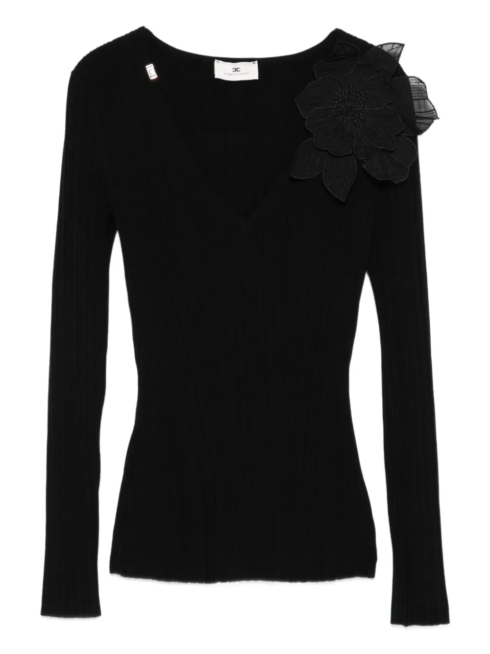 Elisabetta Franchi flower-embellished ribbed top | Black | Image 1