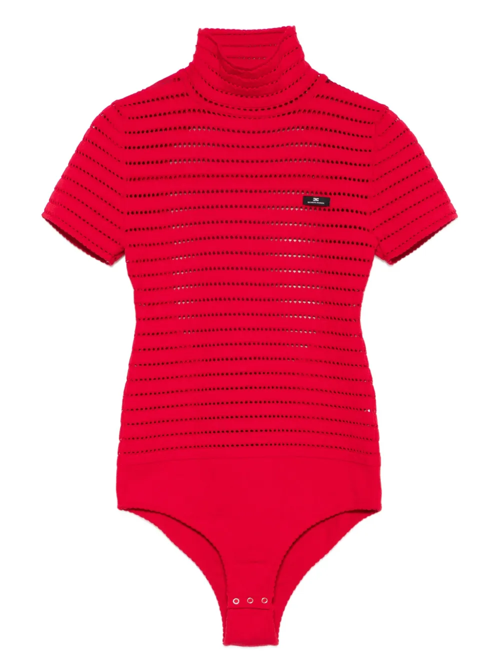 high-neck open-knit bodysuit