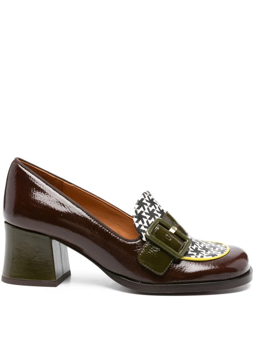 Chie Mihara 50mm Teisin buckle-detail geometric-pattern pumps Brown