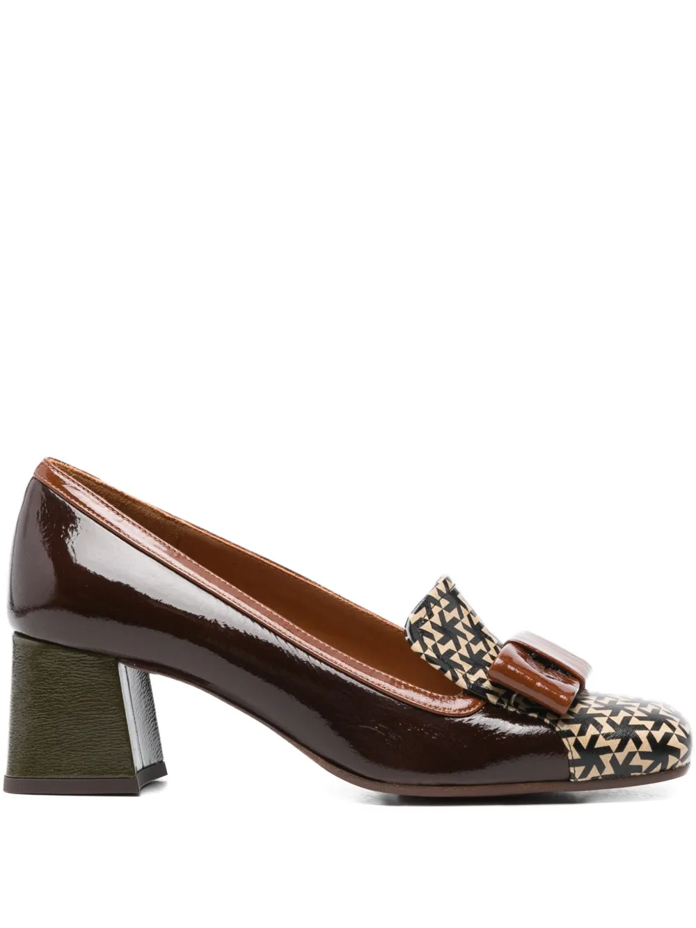 50mm geometric-pattern block-heel pumps