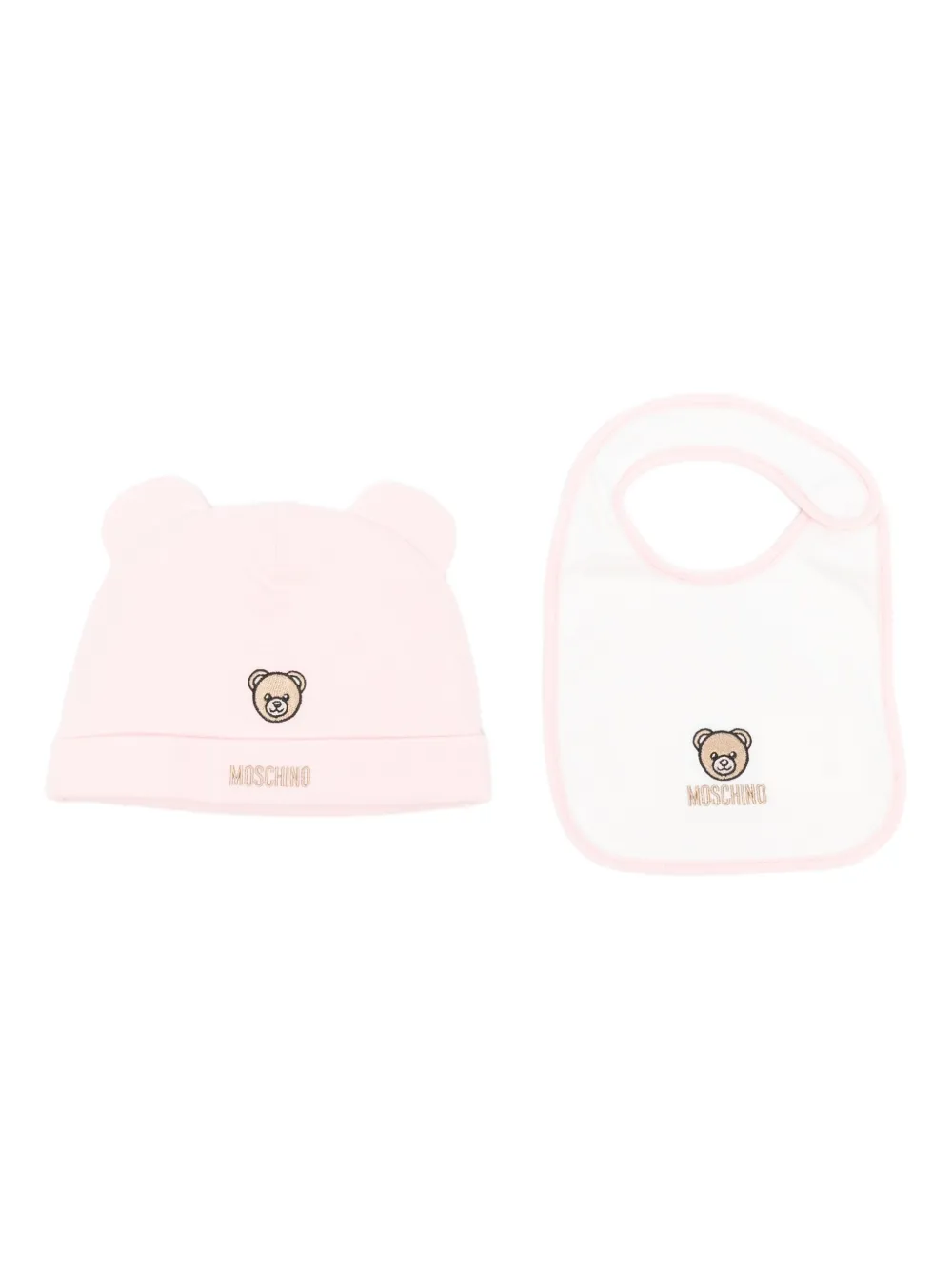 Moschino Kids Muts en slabbetje met geborduurde teddybeer Roze