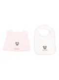 Moschino Kids teddy-embroidered hat bib set - Pink