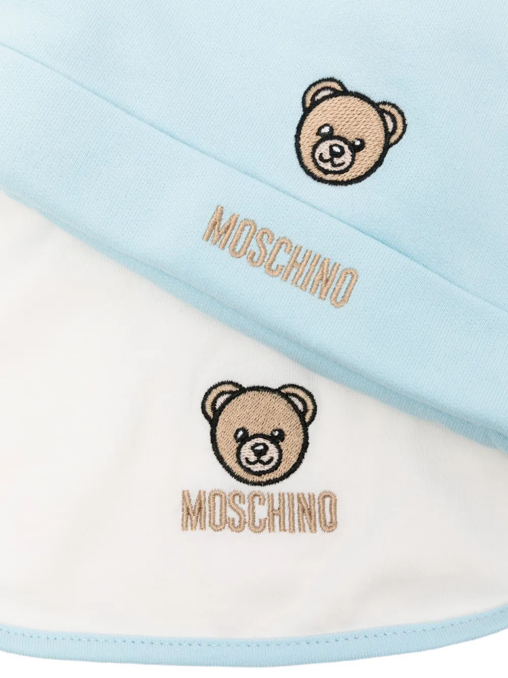 Moschino Kids teddy-embroidered hat bib set - Blauw