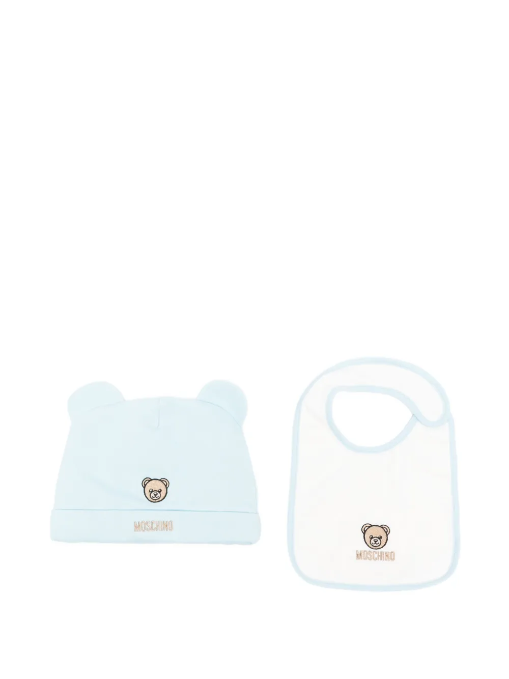 Moschino Kids Muts en slabbetje met geborduurde teddybeer Blauw