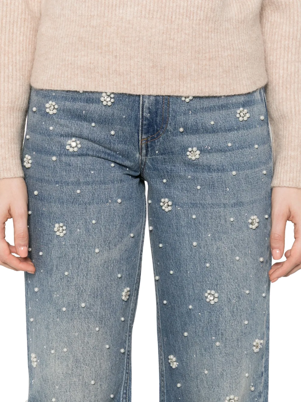 Maje Straight jeans met bloemapplicatie Blauw