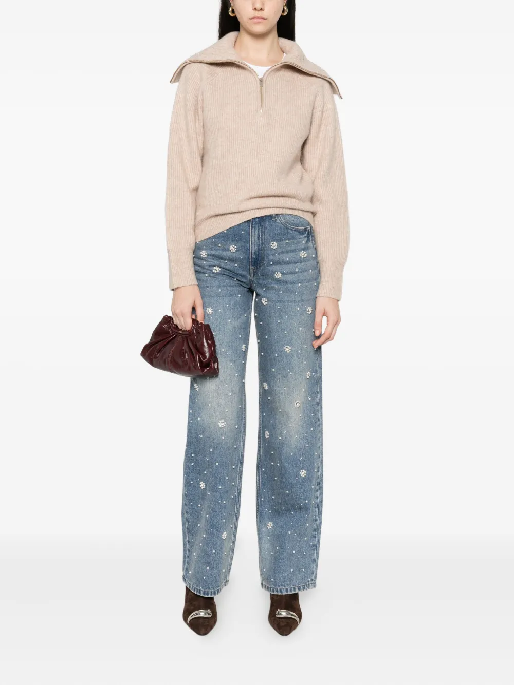 Maje Straight jeans met bloemapplicatie - Blauw