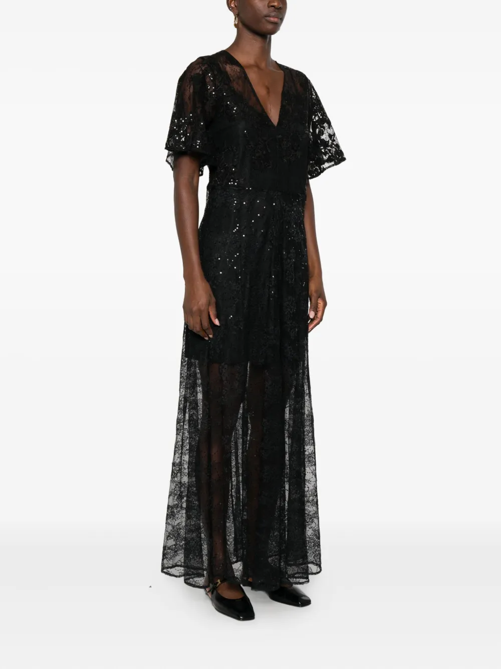 Maje Maxi-jurk verfraaid met pailletten Zwart