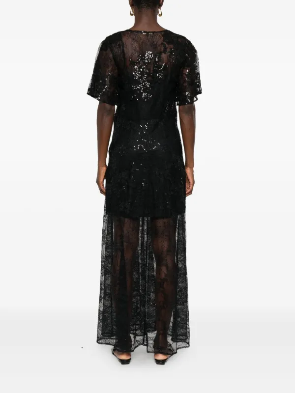 chinese dress ladies Maje Rozimina Pearl-Beaded Guipure Lace Maxi Dress Ecru Cotton Size 36 –  Celebrity Owned main image 0