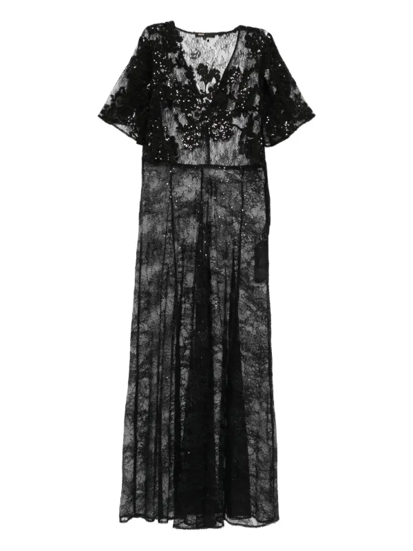 chinese dress ladies Maje Collared Mini Dress Black Lace-Trimmed Crepe Size 1 – Celebrity Owned