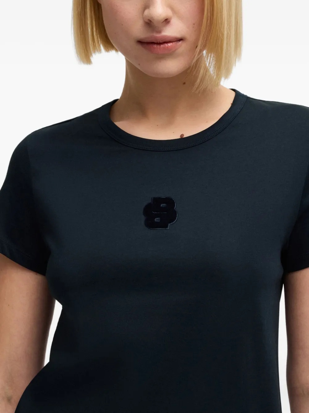 BOSS velvet-embellished cotton T-shirt Blauw