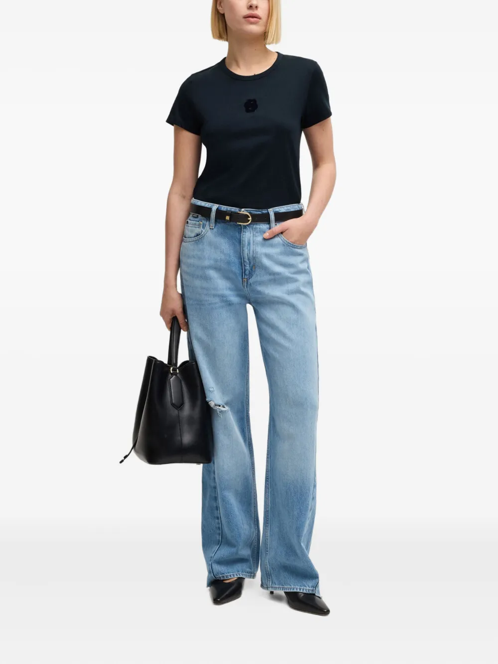 BOSS velvet-embellished cotton T-shirt Blauw