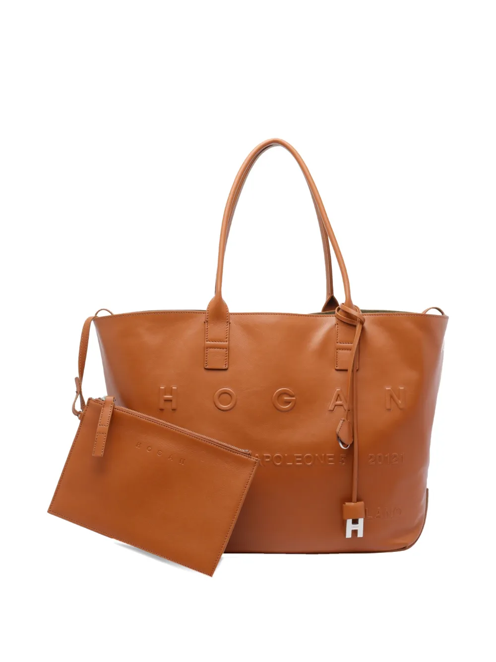 Hogan medium Script logo leather shoulder bag Bruin