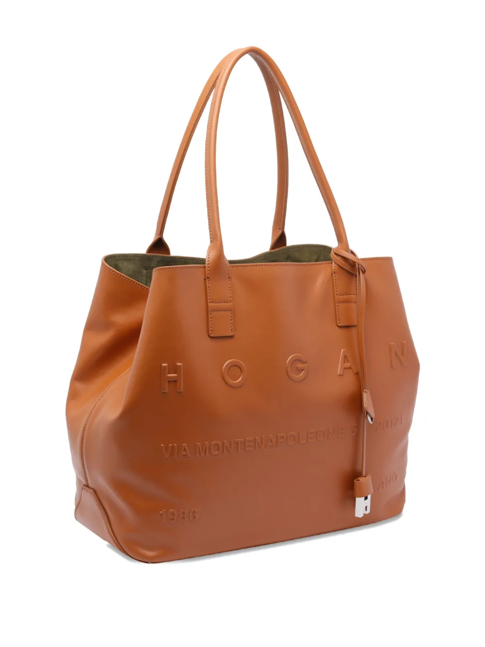 Hogan medium Script logo leather shoulder bag Bruin