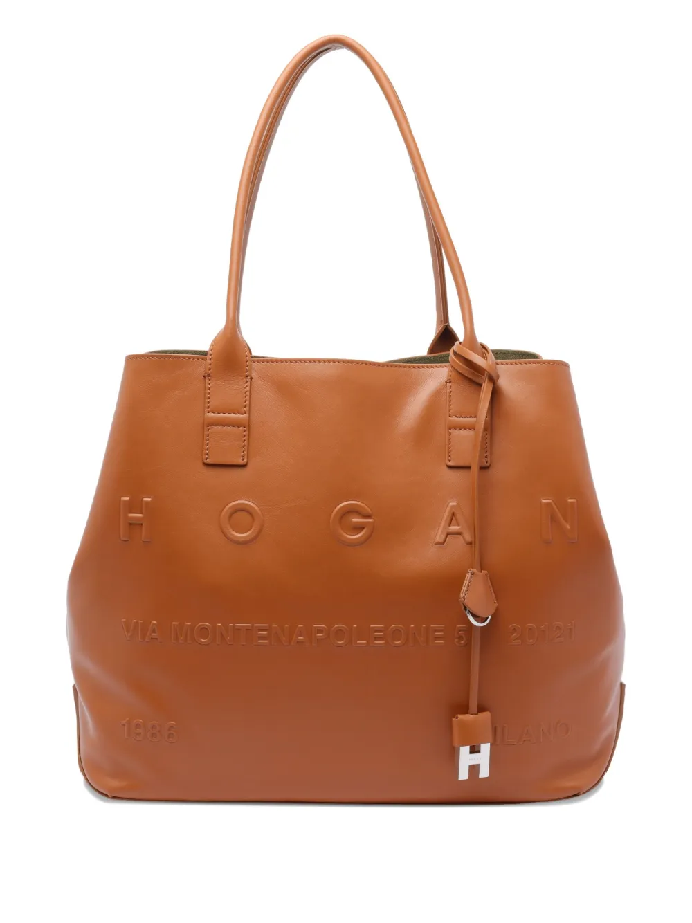 Hogan medium Script logo leather shoulder bag Bruin