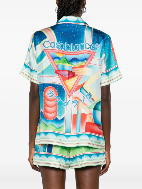 Casablanca プリント シルクシャツ | ブルー | FARFETCH JP