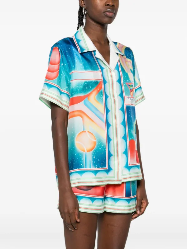 Casablanca プリント シルクシャツ | ブルー | FARFETCH JP