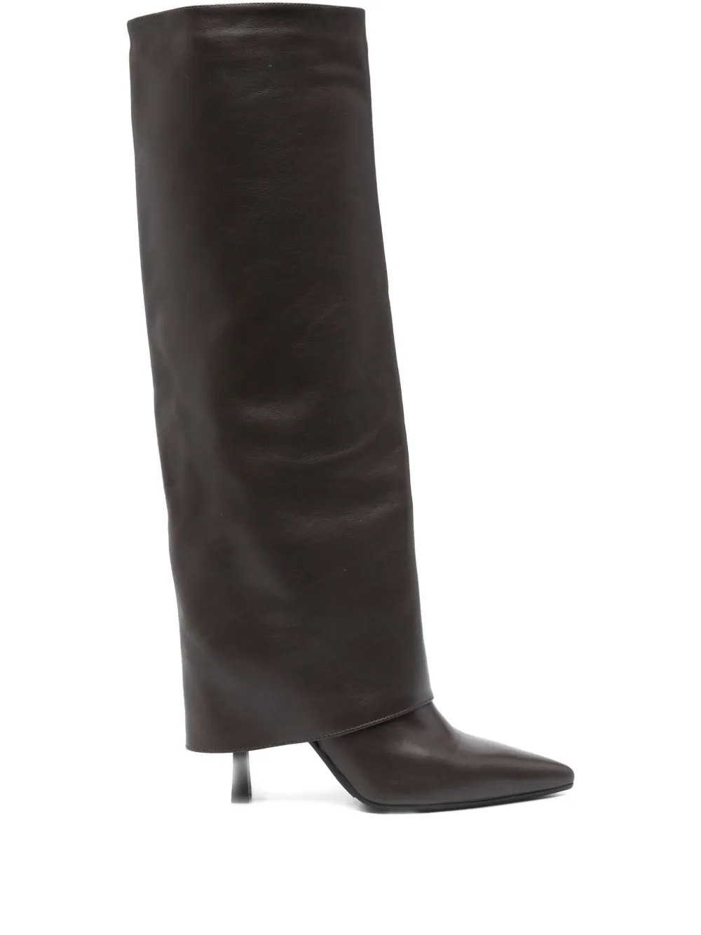 Gisel Moire 90mm Leather Folded-cuff Boots In Brown