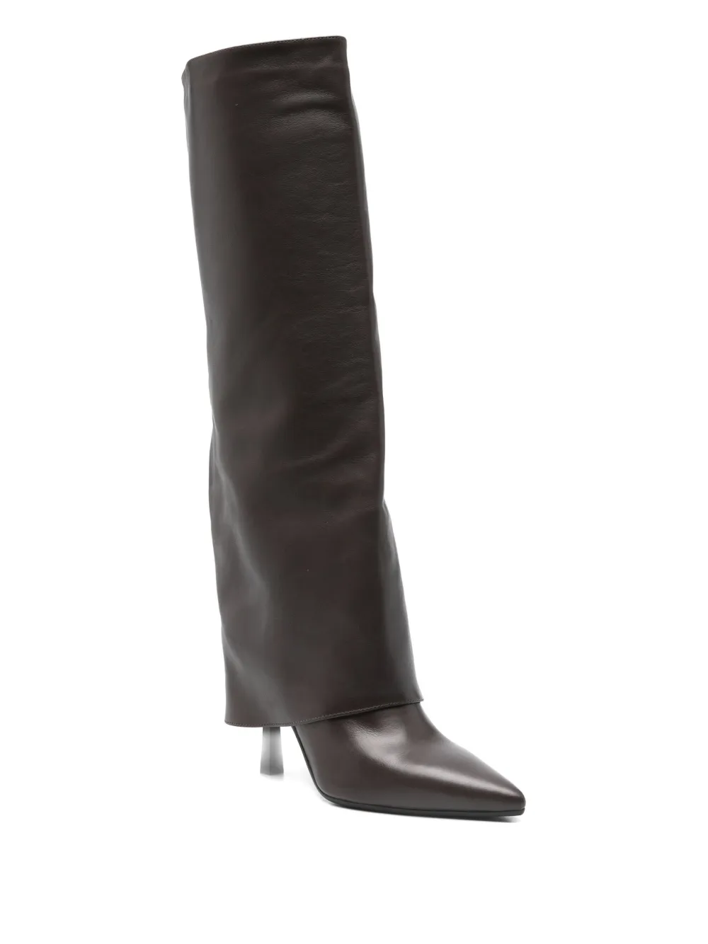 Gisel Moire 90mm leather folded-cuff boots Brown