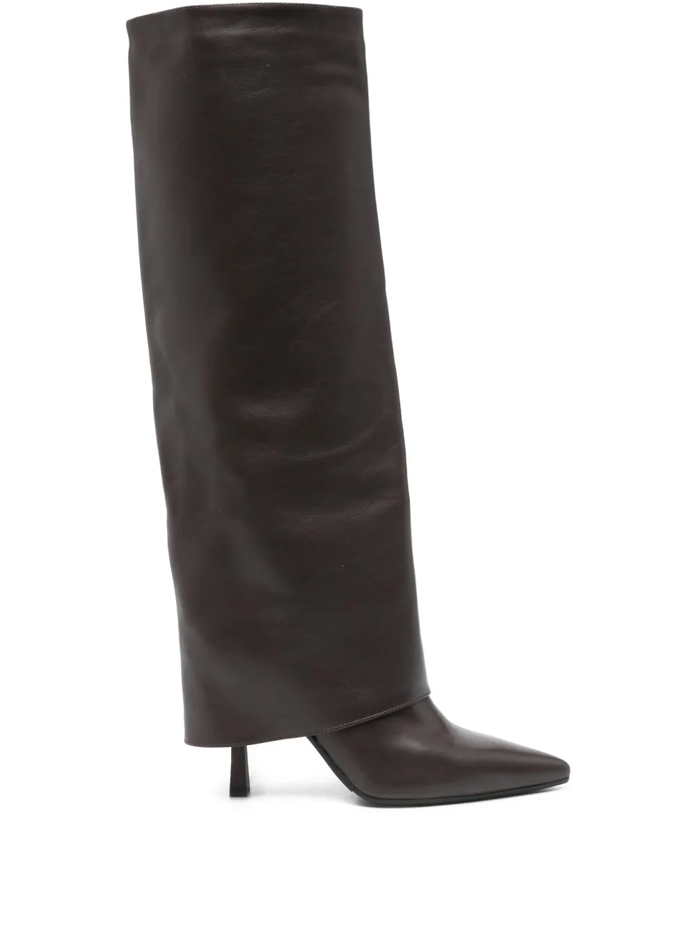 Gisel Moire 90mm leather folded-cuff boots Brown