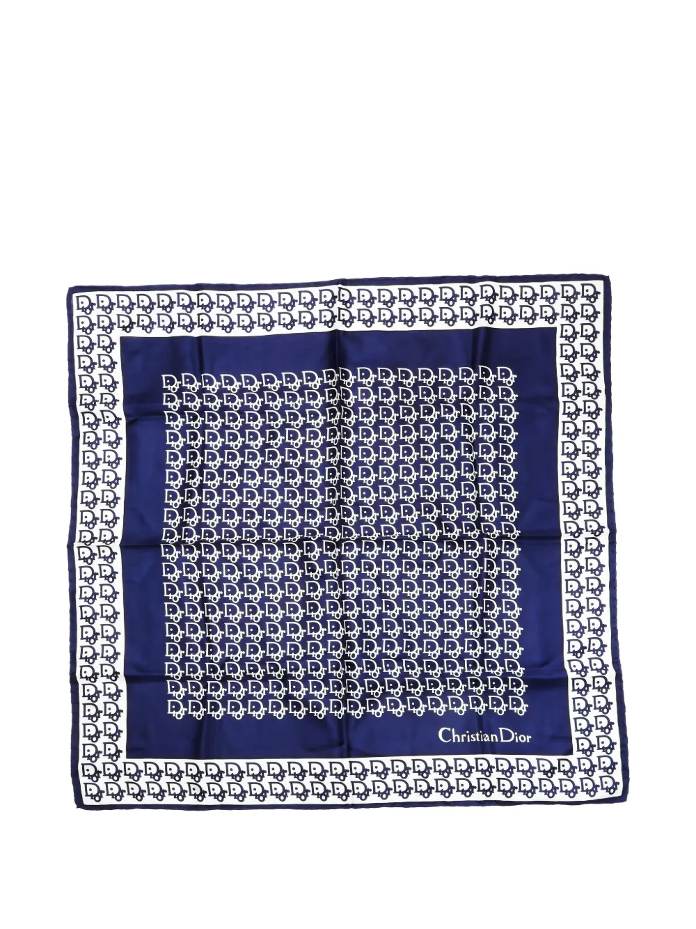 Pre-owned Dior 1990s Logo-pattern Silk Scarf In Blue