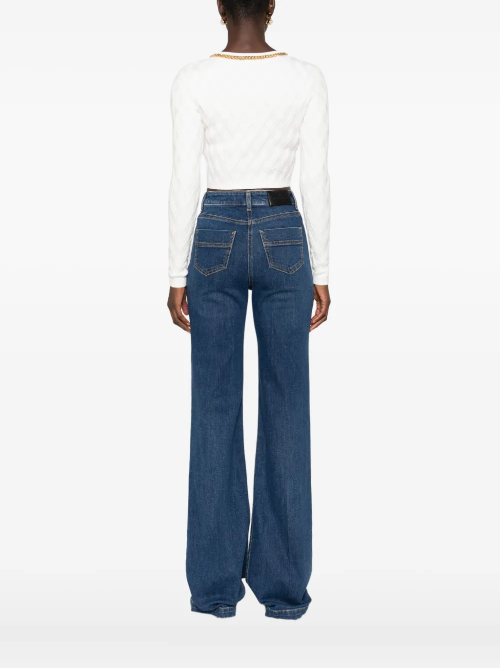 Elisabetta Franchi Chain-trim Diamond-pattern Cardigan In White