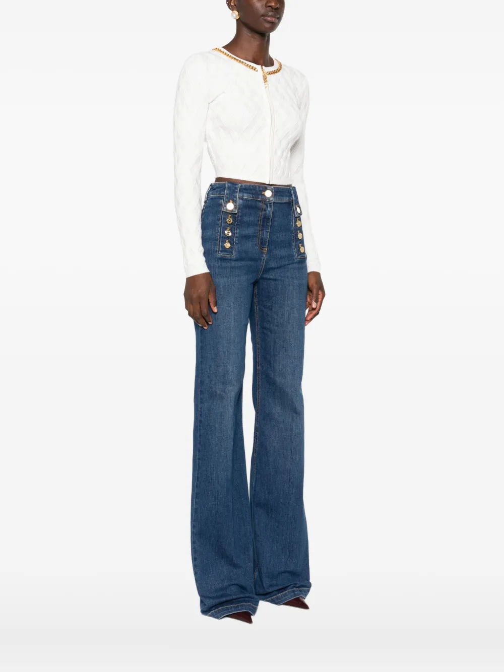 Elisabetta Franchi Chain-trim Diamond-pattern Cardigan In White