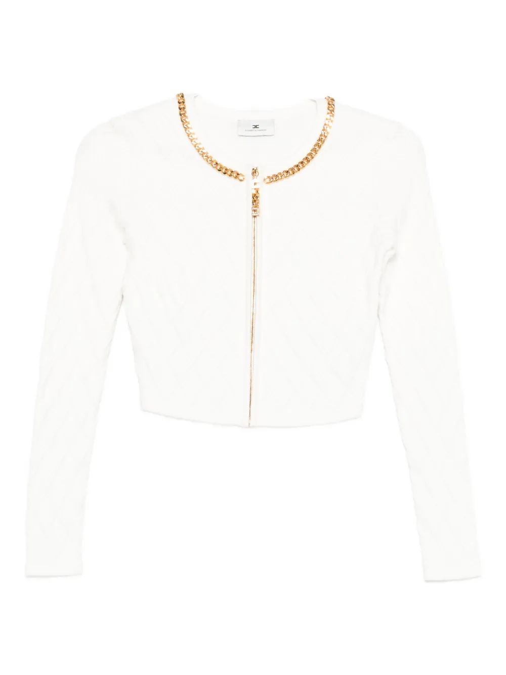 Elisabetta Franchi Chain-trim Diamond-pattern Cardigan In White