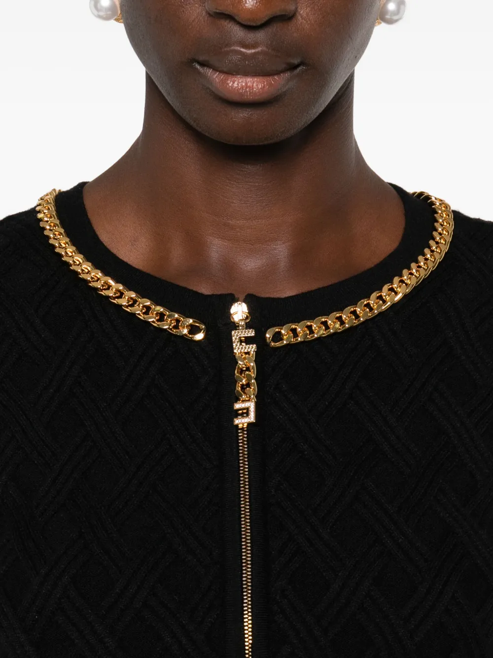 Elisabetta Franchi chain-trim diamond-pattern cardigan Zwart