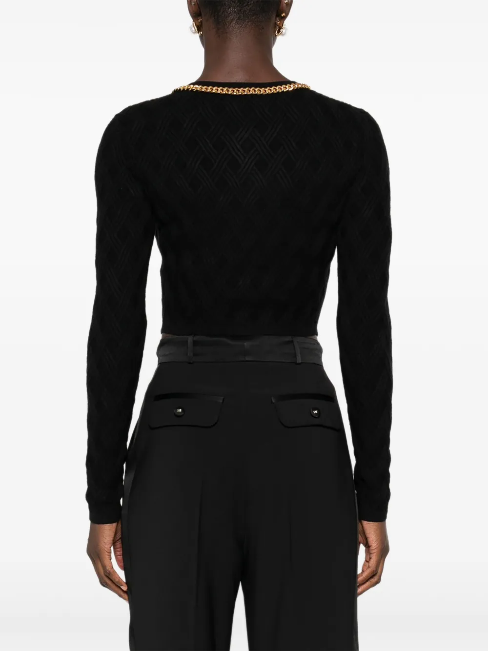 Elisabetta Franchi chain-trim diamond-pattern cardigan Zwart