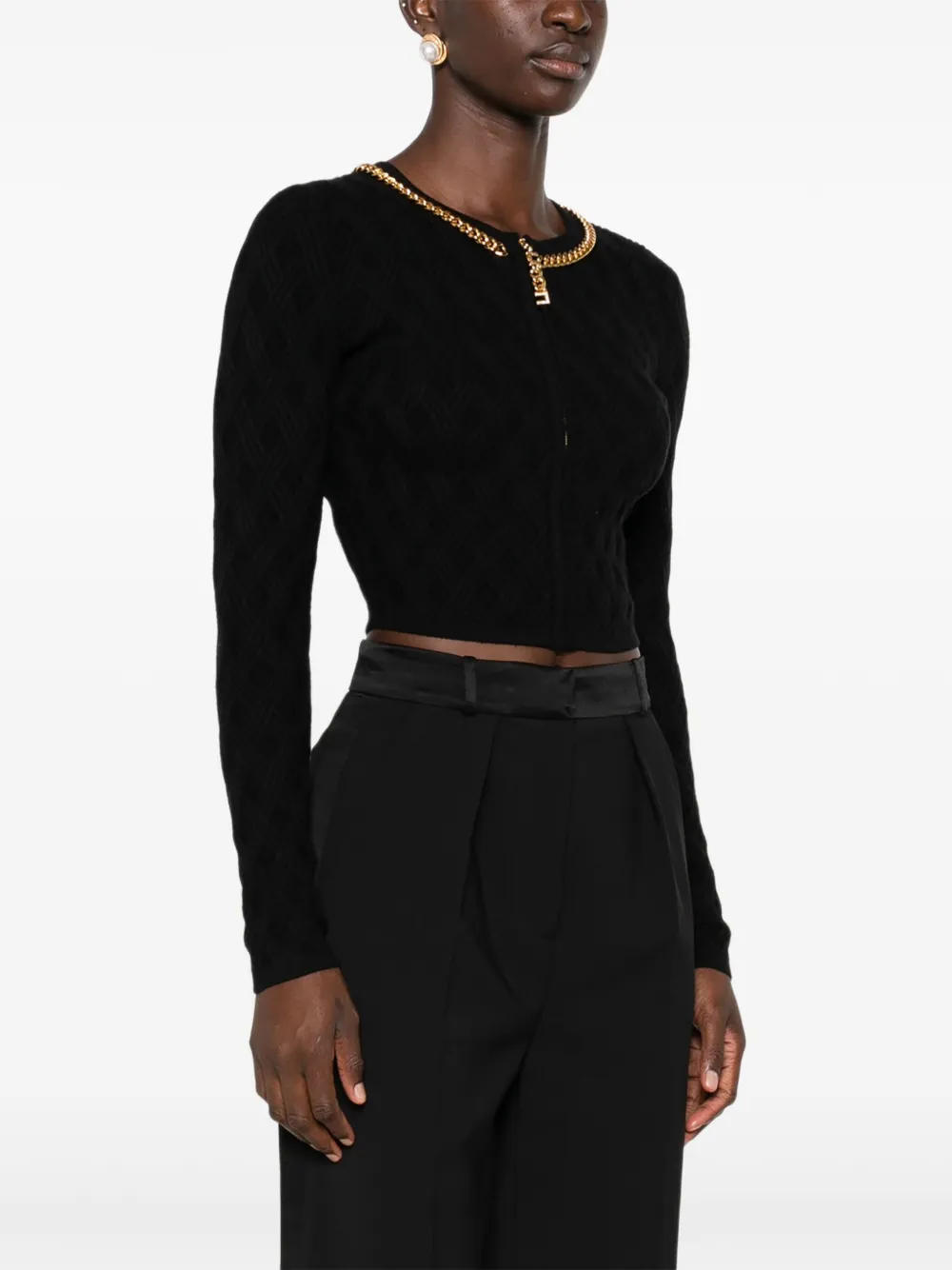 Elisabetta Franchi chain-trim diamond-pattern cardigan Zwart