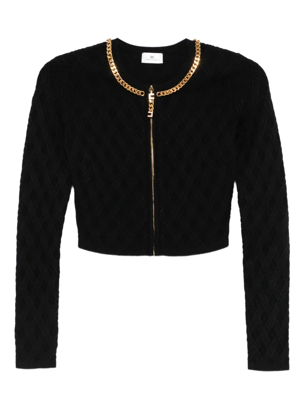 Elisabetta Franchi chain-trim diamond-pattern cardigan Zwart