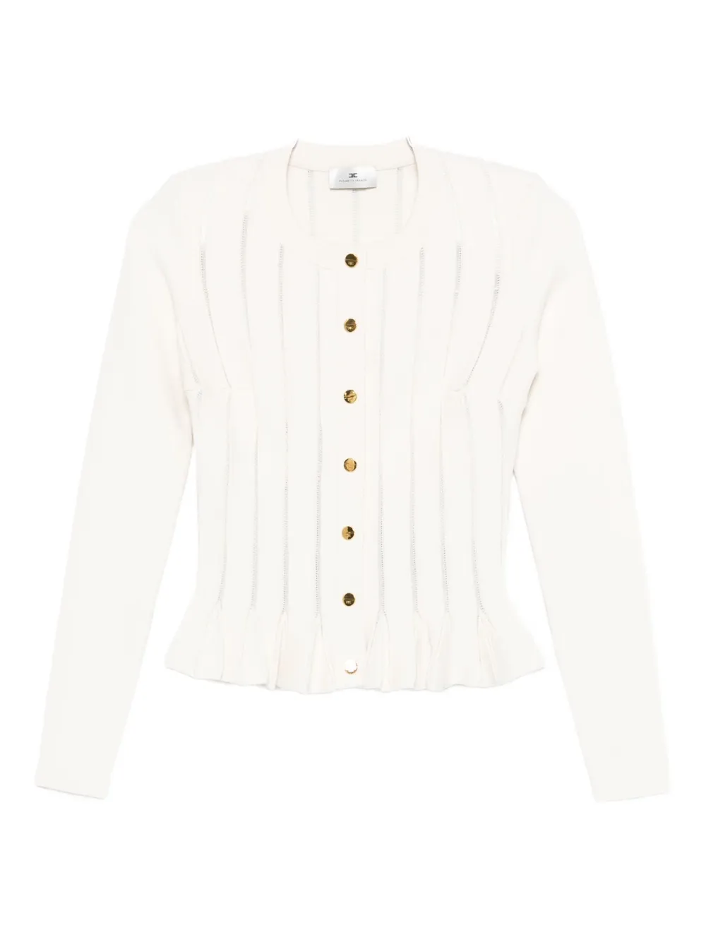 Elisabetta Franchi Ribbed Buttoned Cardigan In White