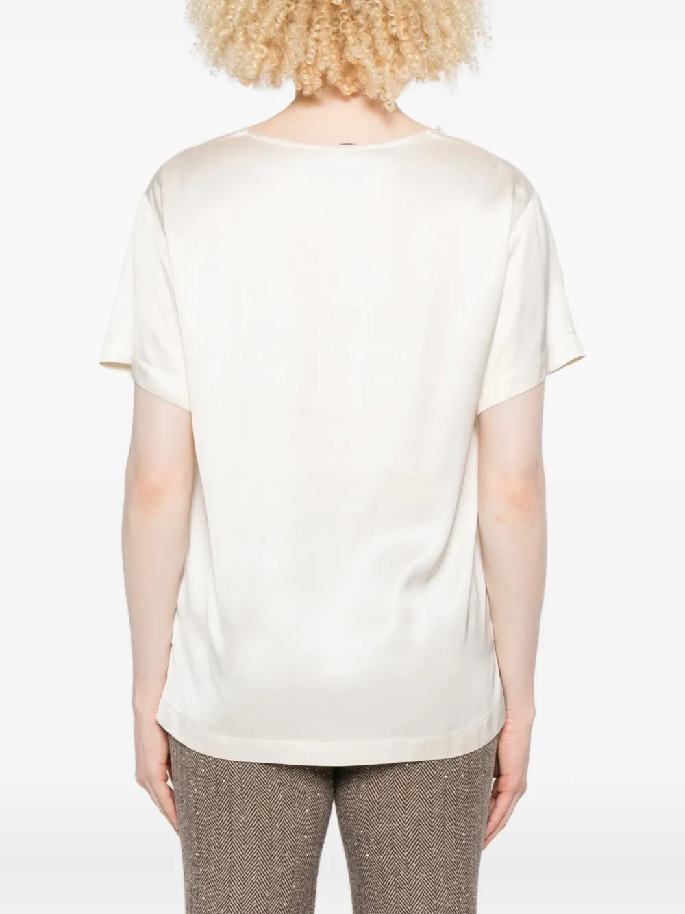 ERMANNO FIRENZE Top met kanten afwerking en V-hals Beige
