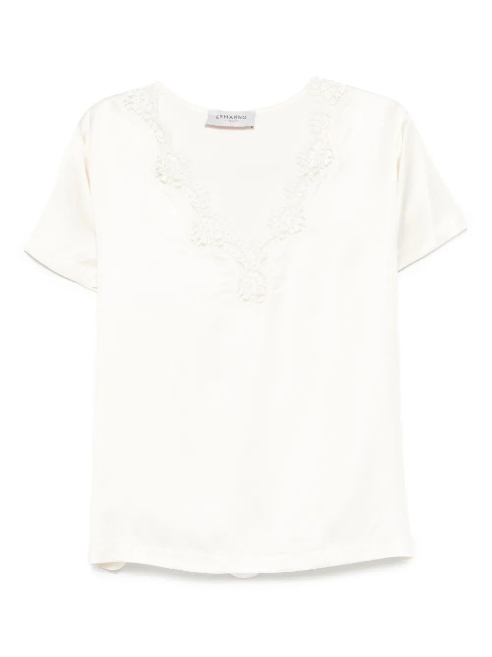ERMANNO FIRENZE lace-trimmed V-neck top Beige