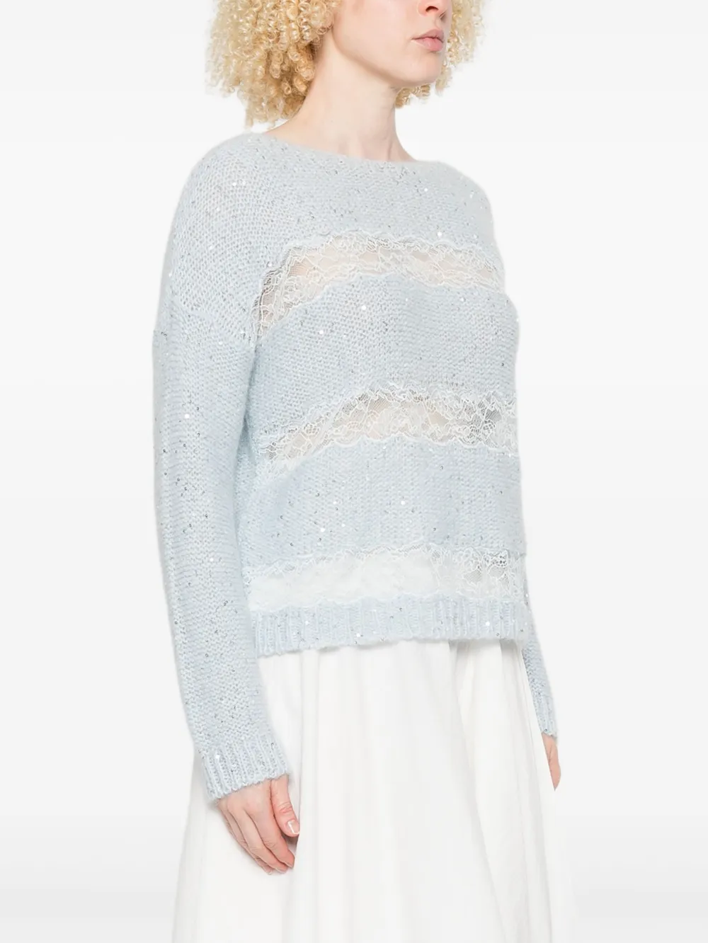 ERMANNO FIRENZE Trui met kant en pailletten Blauw