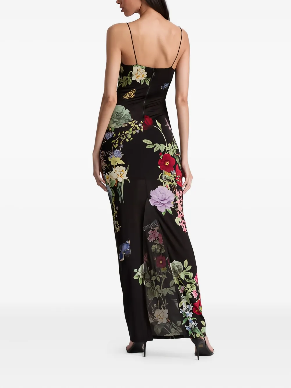 Alice And Olivia Floral-print Spaghetti-strap Maxi Dress In Black