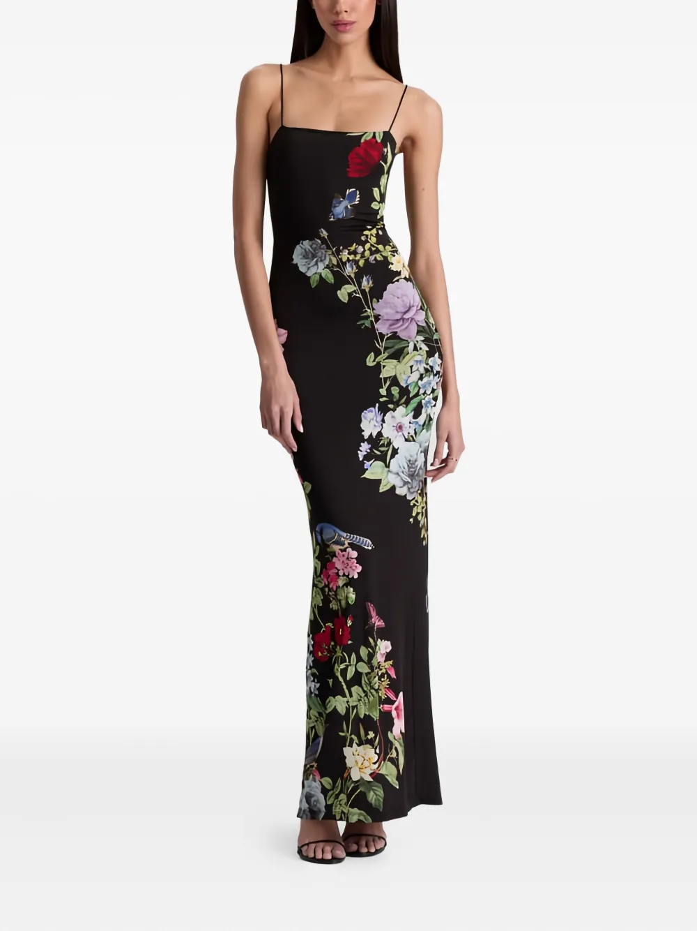 Alice + olivia floral-print spaghetti-strap maxi dress - Zwart