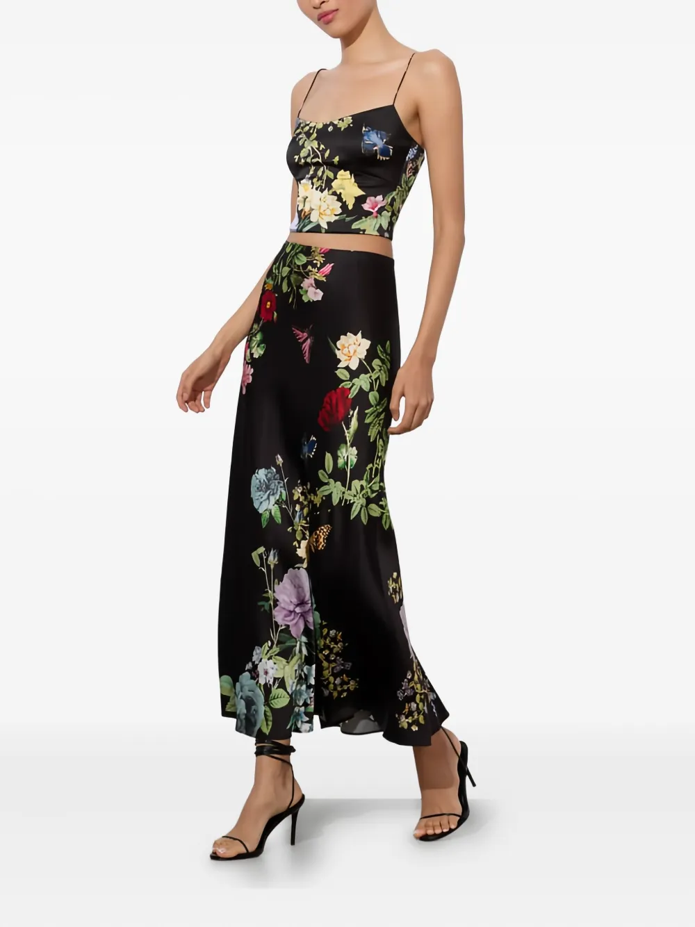 Alice And Olivia Saylor Bustier Floral Cami In Black