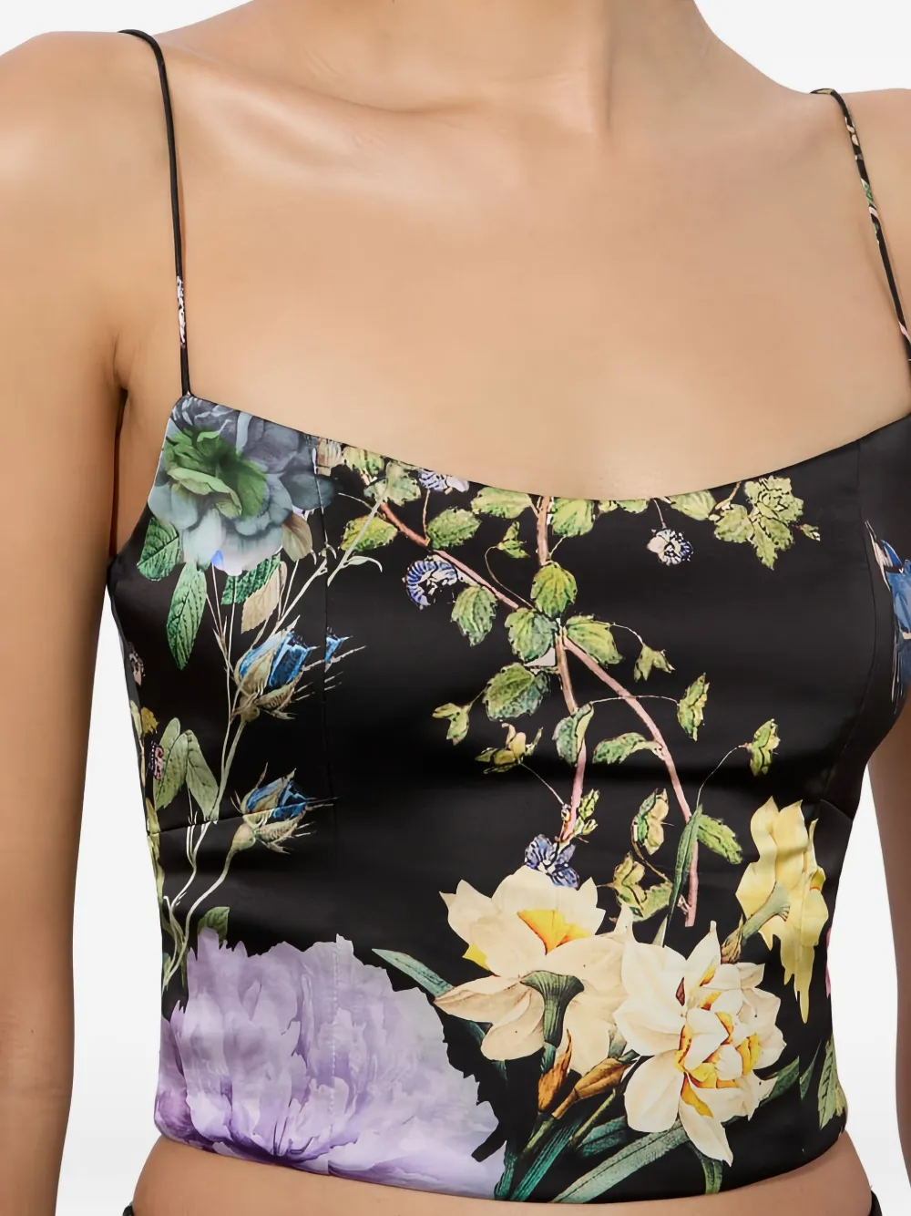 Alice And Olivia Saylor Bustier Floral Cami In Black