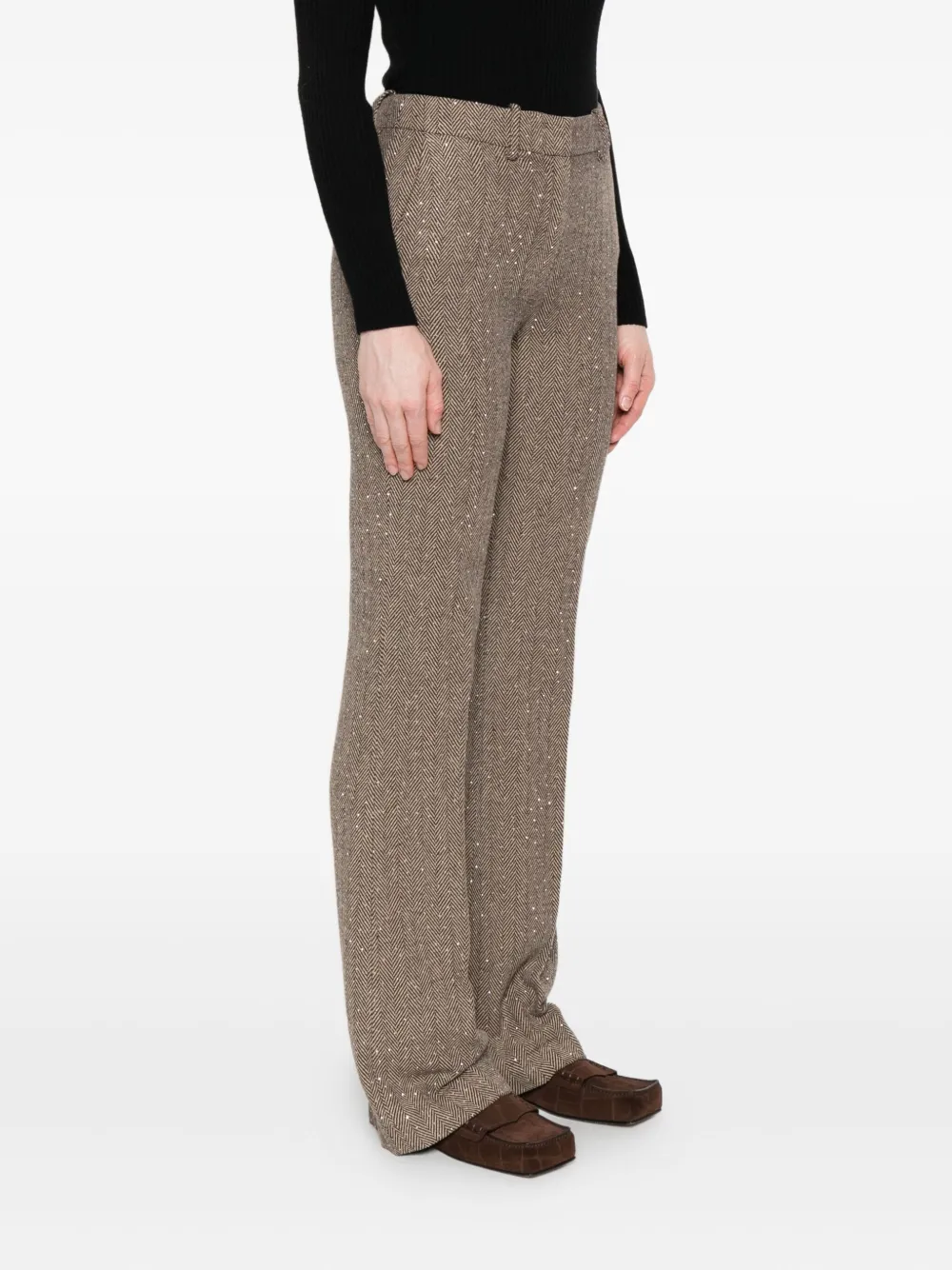 ERMANNO FIRENZE Broek met visgraat patroon Bruin