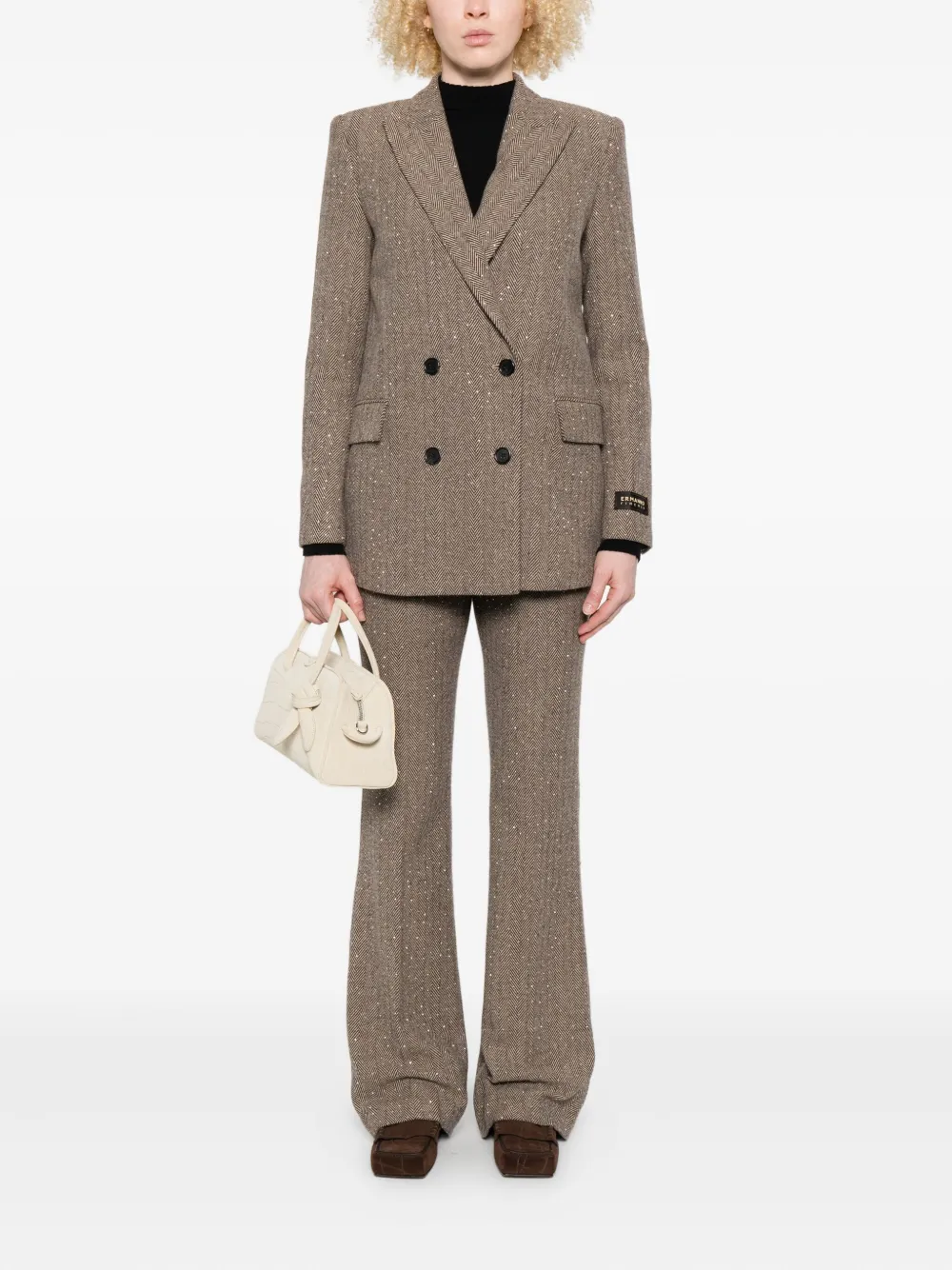 ERMANNO FIRENZE herringbone sequin trousers - Bruin
