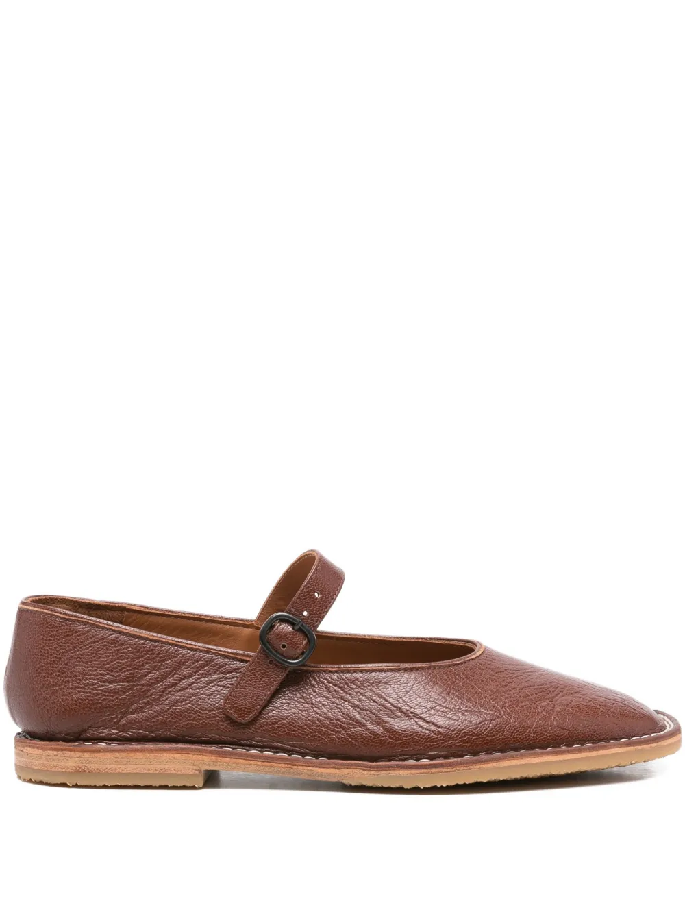 Hereu Brava buckle-strap leather flat pumps Brown